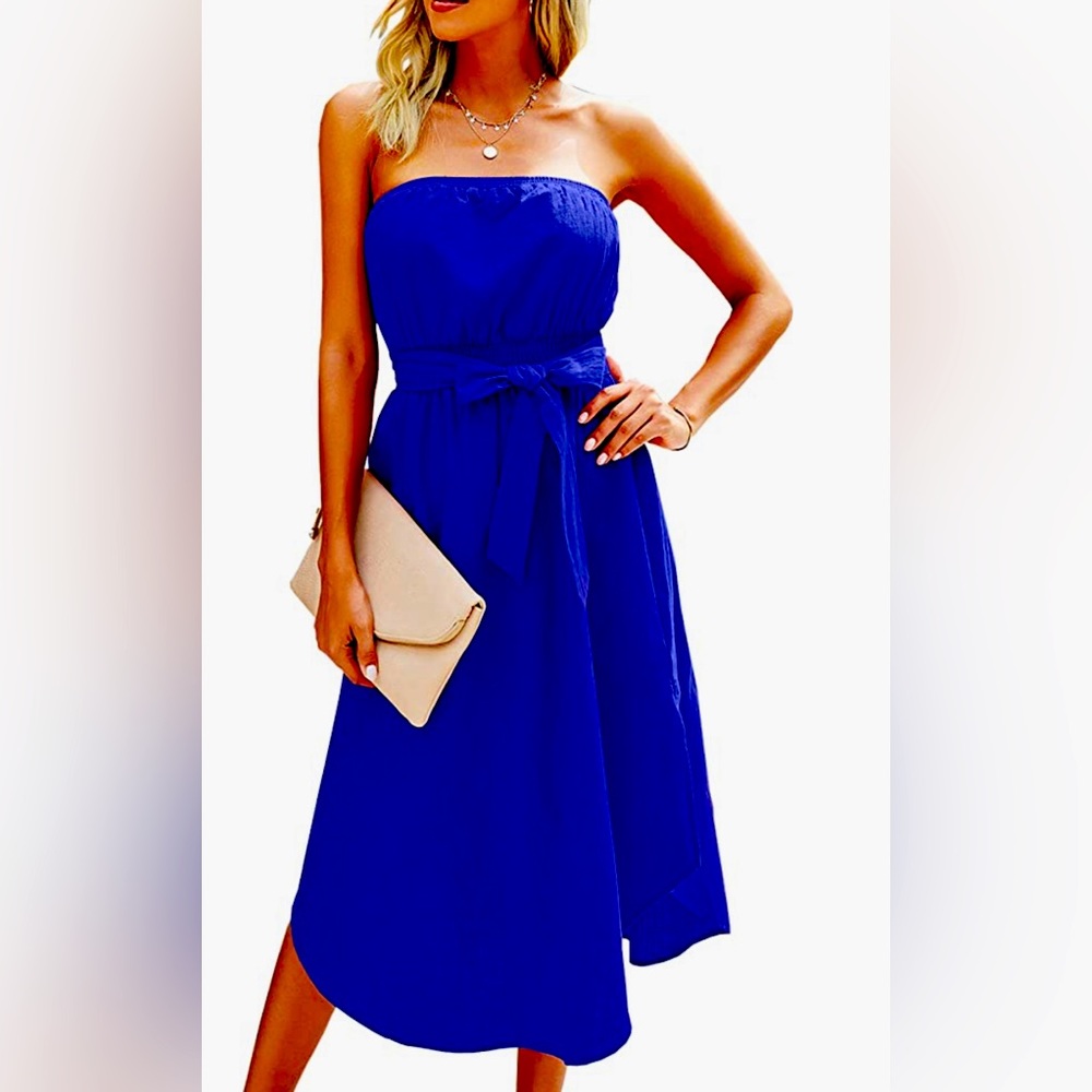Beautiful mid length strapless dress Blue